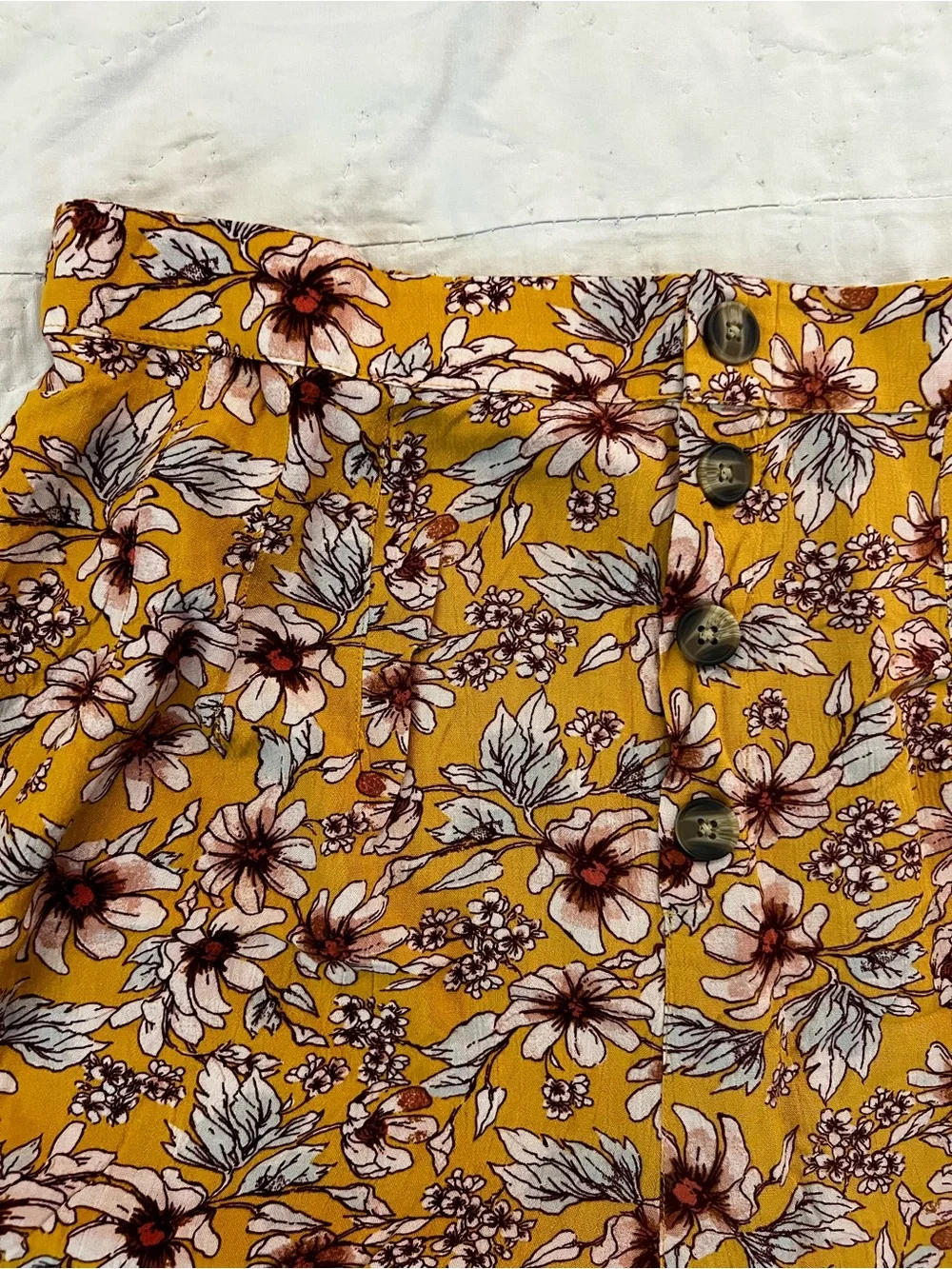 American Eagle Outfitters Mustard Yellow Floral Wide-Leg Pants